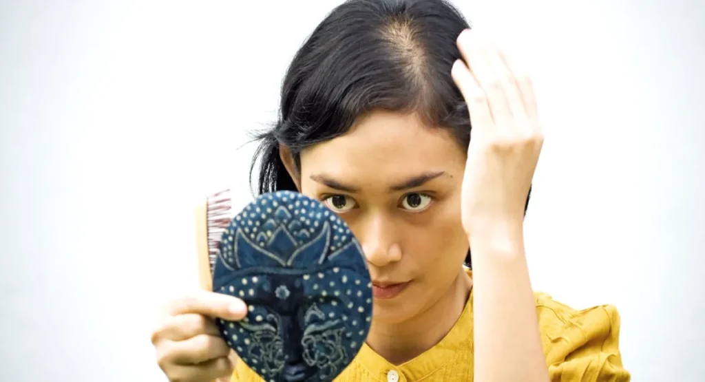 mujer revisando calvas en su cabeza